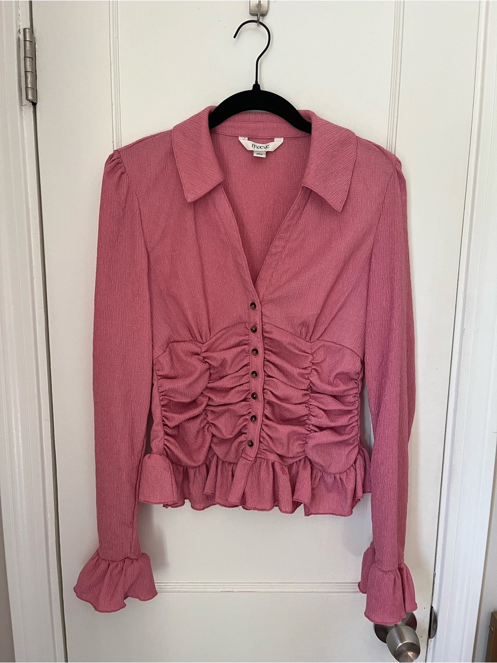 Maeve Dusty Rose Ruched Button-Front Blouse